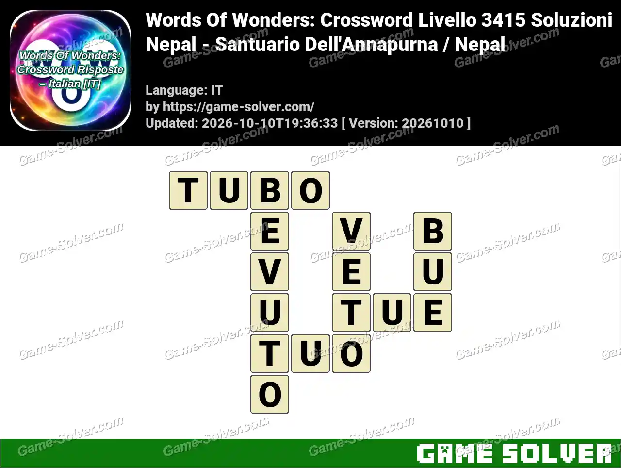 Words Of Wonders: Crossword Livello 3415 Soluzioni – Nepal – Santuario Dell’Annapurna / Nepal